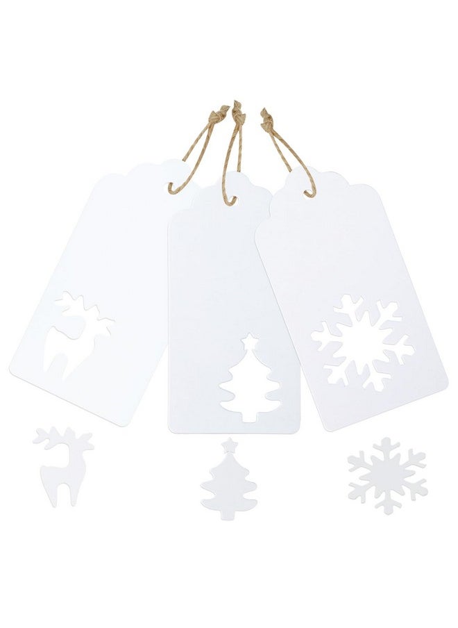 jijAcraft Christmas Gift Tags, 150Pcs Christmas Tags With String, Blank Xmas Gift Tags, White Paper Hollow Christmas Trees, Rudolph And Snowflake Shapes Gift Tags For Christmas Presents, Diy Craft  - Image 3