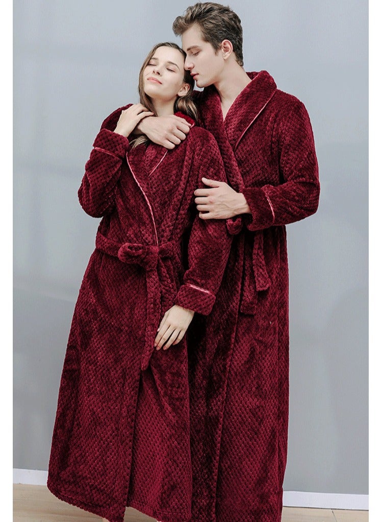 إسكدنيا جنس واحد الشتاء طويل سميكة الشعاب المرجانية الصوف رداء حمام بيجاما مع الحزام النبيذ الأحمر - Image 3