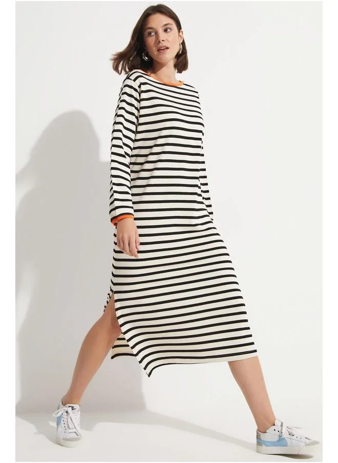 جون June Striped Maxi Dress Ecru - Black