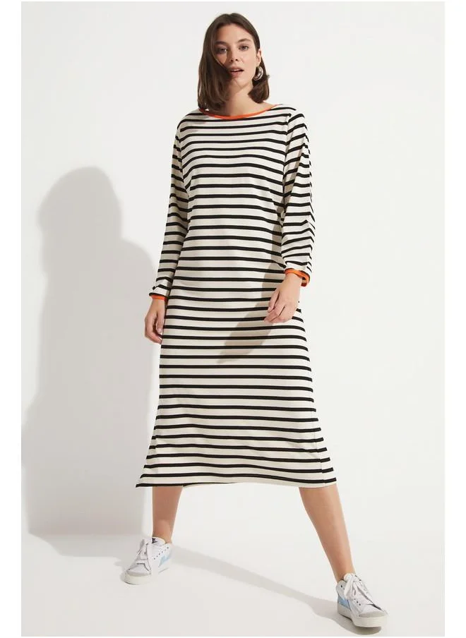 جون June Striped Maxi Dress Ecru - Black