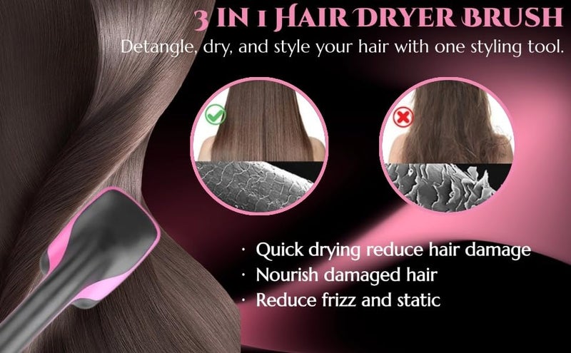 XENGVA Hair Dryer Brush Black Paddle Hot Hair Brush for Hair StraighteningVolumizerFringe Curler Hair Dryer Styling Comb with Smooth Frizz Negative Ionic Technology 1 pcs - Image 4