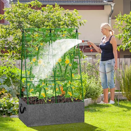 Tidponra Cucumber Trellis with Grow Bag 50 x 36 Inches Reusable Garden Vegetable Trellis with Fabric Raised Bed Climbing Net and Plant Support Clips for Greenhouse Climbing Plants - Image 3