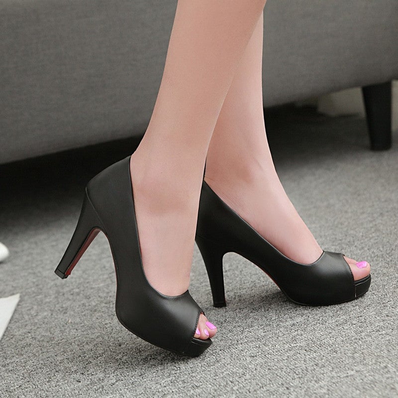 501339 Shoes High Heels Fish Mouth Shoes Water Table Thick Heel Solid Color Sandals Large Size 40-43 Work Shoes - Image 3