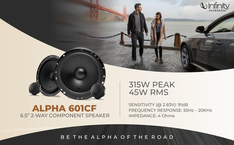 Infinity Car Component Speaker Alpha 601CF | Peak Power - 315W | RMS Power - 45W | 6.5 Inch 2-Way Component Car Speaker (Black) - Image 3