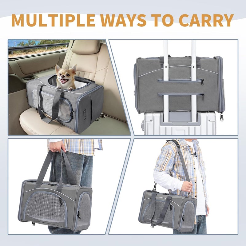 Petsfit Airline Approved Dog Carrier, Two-Way Placement on Plane for Cats and Small Dogs, Soft Cat Carrier,Collasible & Portable Design Grey, 48.5L x 23.5W x 30H cm - Image 4