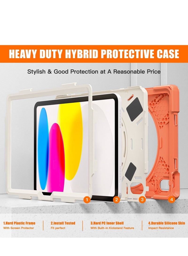GULFLINK Full Body Cover with 360 Rotating Hand Strap & Shoulder Strap, Heavy Duty Shockproof Case for  ipad 10th 10.9 inch 2022（A2757/A2777）Orange - Image 2