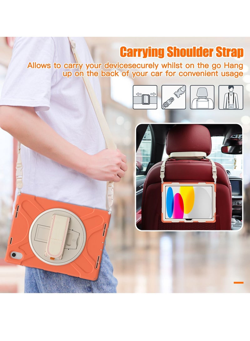GULFLINK Full Body Cover with 360 Rotating Hand Strap & Shoulder Strap, Heavy Duty Shockproof Case for  ipad 10th 10.9 inch 2022（A2757/A2777）Orange - Image 4