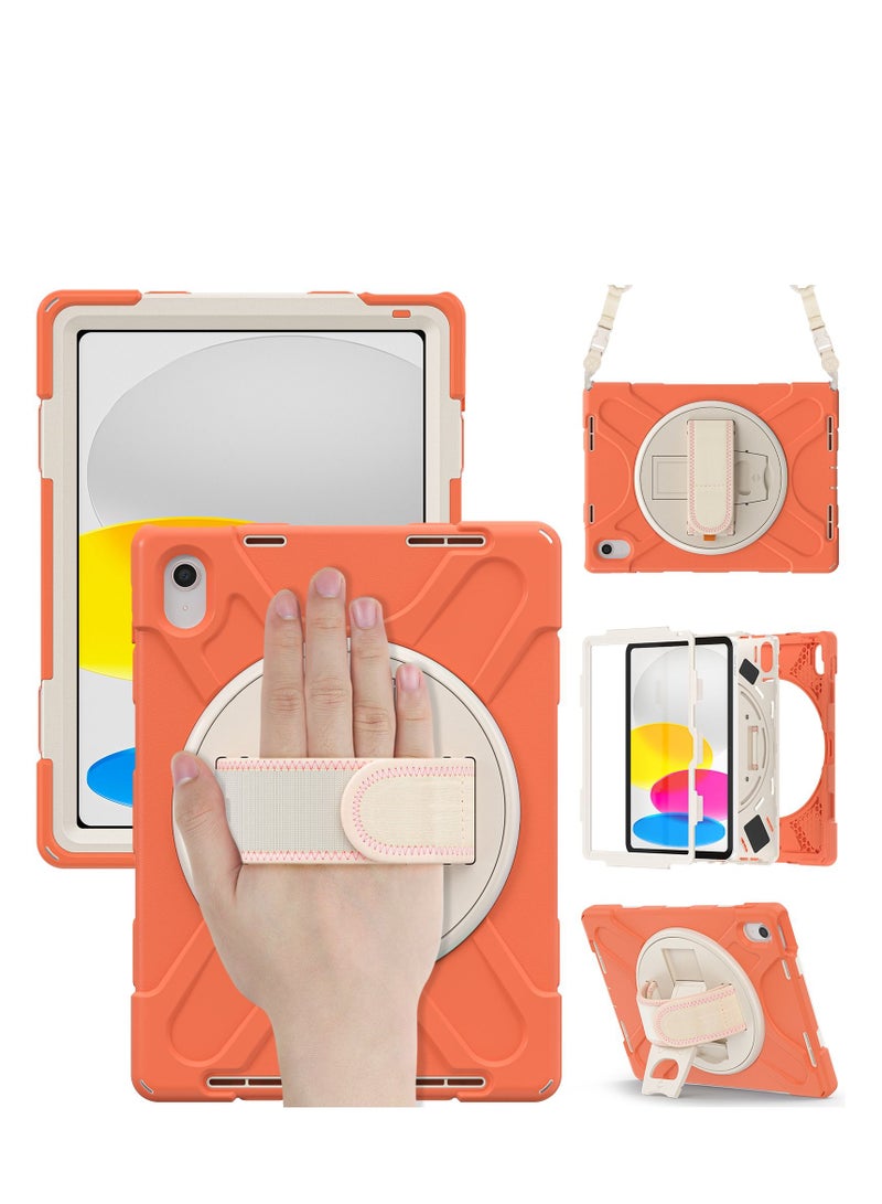 GULFLINK Full Body Cover with 360 Rotating Hand Strap & Shoulder Strap, Heavy Duty Shockproof Case for  ipad 10th 10.9 inch 2022（A2757/A2777）Orange - Image 1