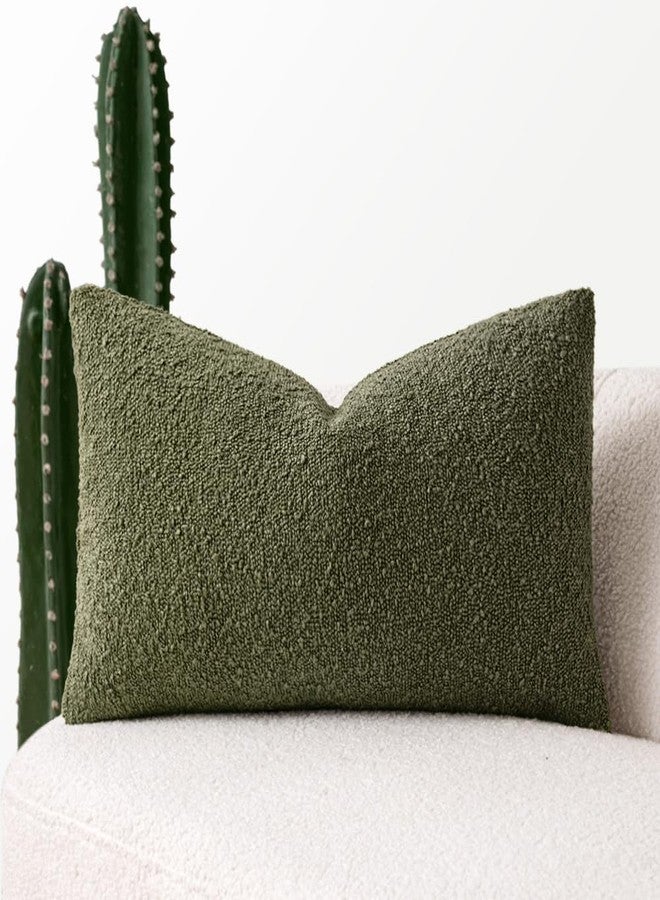 MIULEE Textured Boucle Throw Pillow Cover Olive Green Accent Solid Lumbar Spring Pillow Case Decorative Soft Pack of 1 Couch Cushion Chair Sofa Bedroom Livingroom Home Decor,12x20 Inch - Image 1