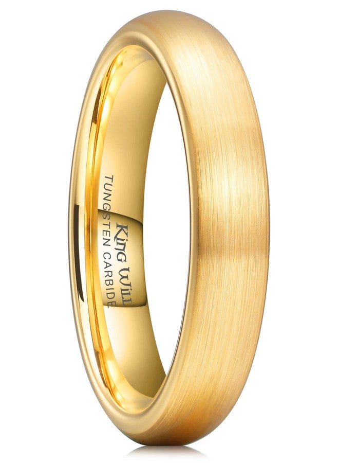 King Will 6mm Mens Womens Gold Wedding Band, Domed Brushed Tungsten Carbide Rings for Men Women, Comfort Fit, Durable, Size 8.5 - Image 1