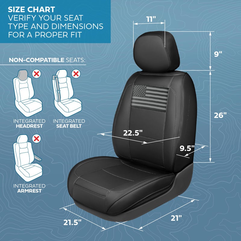 MotorBox American Black Flag Seat Covers for Trucks, Cars, & SUV - Napa Leather US Car Seat Covers American Flag Truck Accessories - Car Seat Cover American Flag Car Accessories Car Seat Protector - Image 2