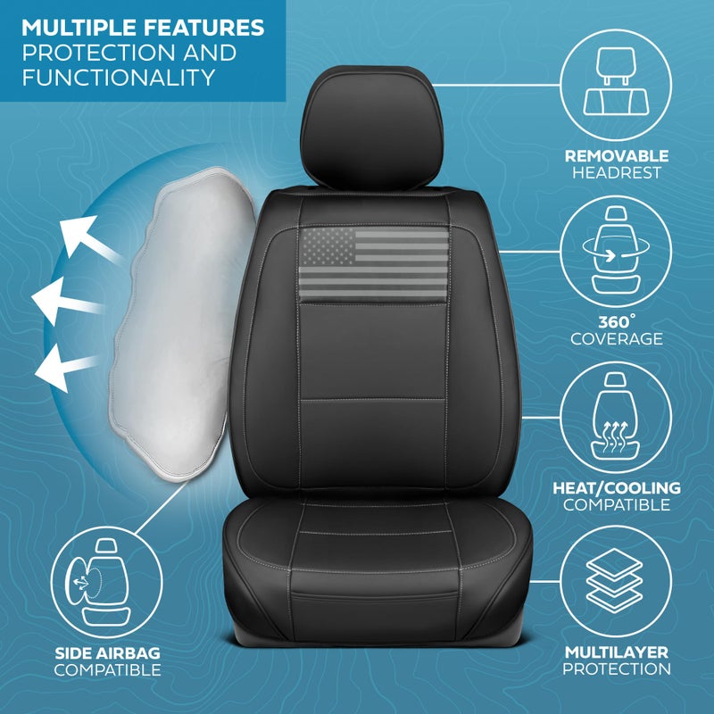 MotorBox American Black Flag Seat Covers for Trucks, Cars, & SUV - Napa Leather US Car Seat Covers American Flag Truck Accessories - Car Seat Cover American Flag Car Accessories Car Seat Protector - Image 4
