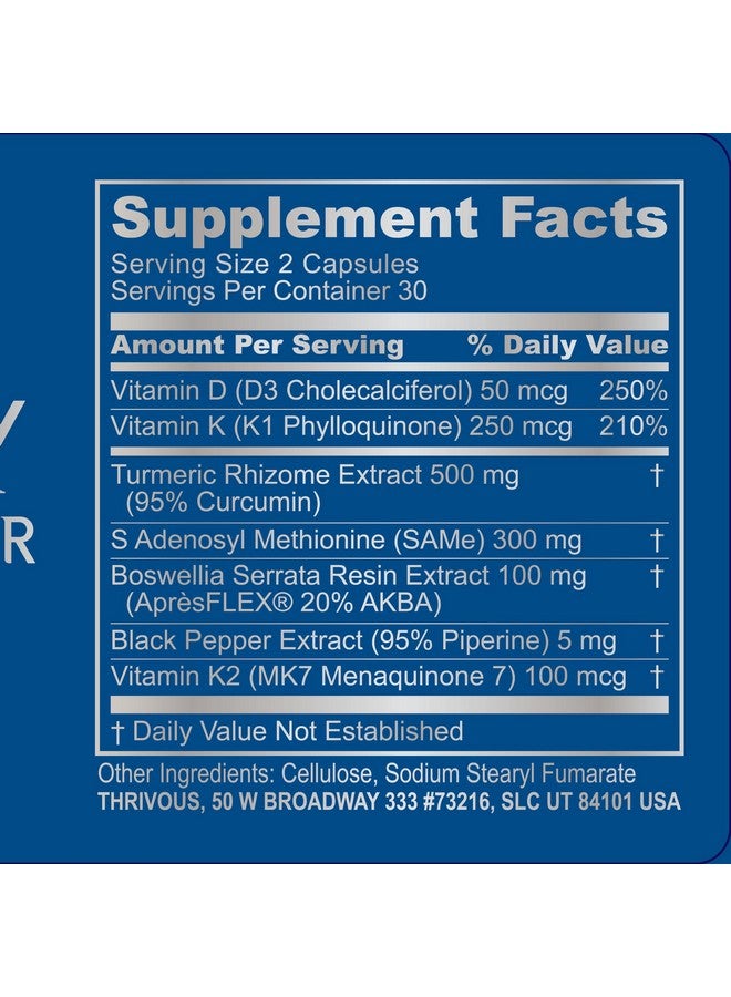 Thrivous Tenacity - Enhance Joint & Bone Function for Better Aging - Advanced Geroprotector Supplement: Turmeric Curcumin, ApresFlex Boswellia, Vitamin D3, Vitamin K2 MK7, Same - 60 Capsules - Image 3