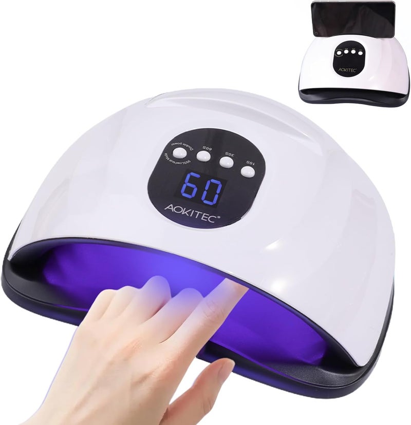 Aokitec UV Lamps for Gel Nails with Phone Holder 150W UV LED Nail Lamp UV Light Nail Dryer for All Types of Nail Art Auto Sensor 4Timer 99s Low Heat Option ManicurePedicure Tool Gift for Women