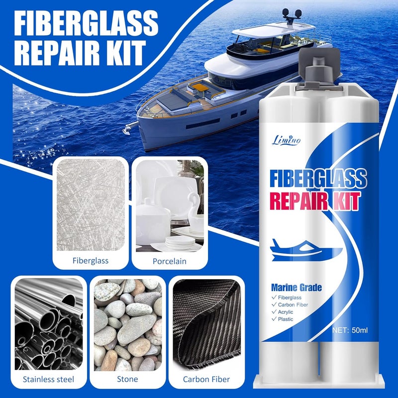 Limino Marine Fiberglass Repair Kit - 100ml Epoxy Resin Glue for Fiberglass Tub Scratch Repair, UV Resistance, Water Proof, Fiberglass Resin Filler - Gel Coat Repair Kit for Boats, Jet Skis, Surf Boat, Kayak - Image 4