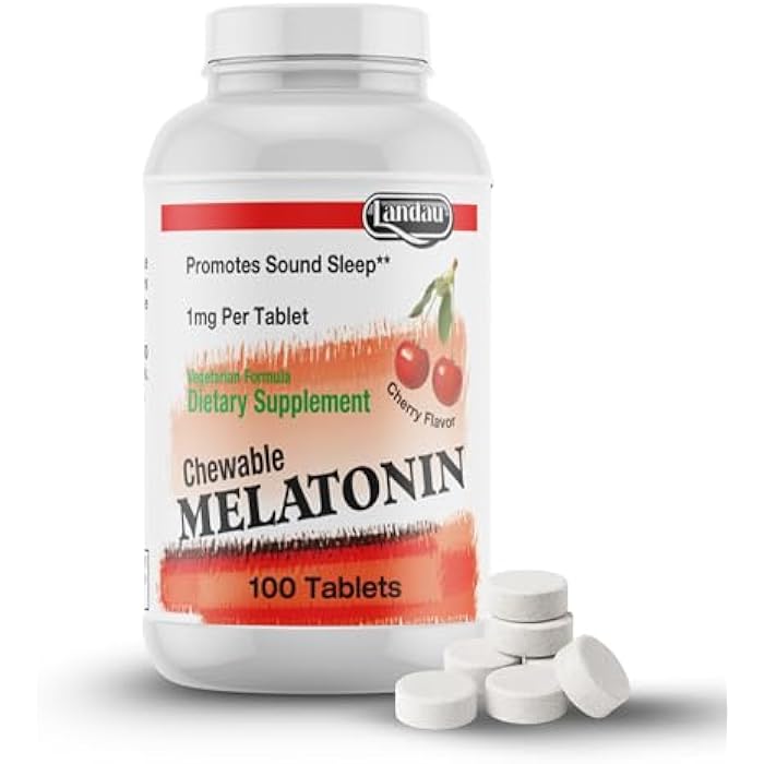 LANDAU Chewable Melatonin for Kids - 1mg Low Dose Melatonin Sleep Aid for Kids - Kosher & Made in the USA - Easy-to-Take Natural Cherry Flavor Melatonin Sleep Aid for Toddlers, Children & Adults (100) - Image 1