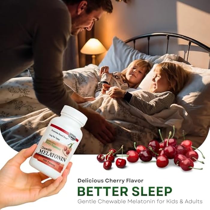 LANDAU Chewable Melatonin for Kids - 1mg Low Dose Melatonin Sleep Aid for Kids - Kosher & Made in the USA - Easy-to-Take Natural Cherry Flavor Melatonin Sleep Aid for Toddlers, Children & Adults (100) - Image 3