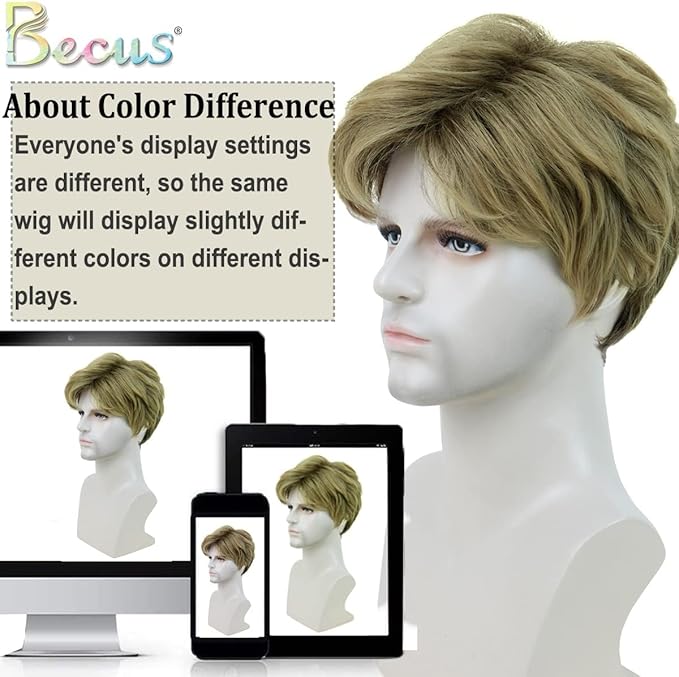 Becus Mens Wigs Short Black Wig for Men Natural Synthetic Layered Wigs Replacement Wig for Male Daily Wear Party Cospaly Costume Halloween