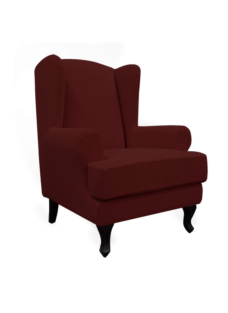Easy-Going Easy-Going Stretch Wingback Chair Sofa Slipcover 2-Piece Sofa Cover Furniture Protector Couch Soft with Elastic Bottom  Spandex Jacquard Fabric Small Checks  Wine  - Image 1