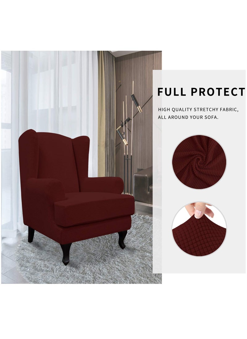 Easy-Going Easy-Going Stretch Wingback Chair Sofa Slipcover 2-Piece Sofa Cover Furniture Protector Couch Soft with Elastic Bottom  Spandex Jacquard Fabric Small Checks  Wine  - Image 3