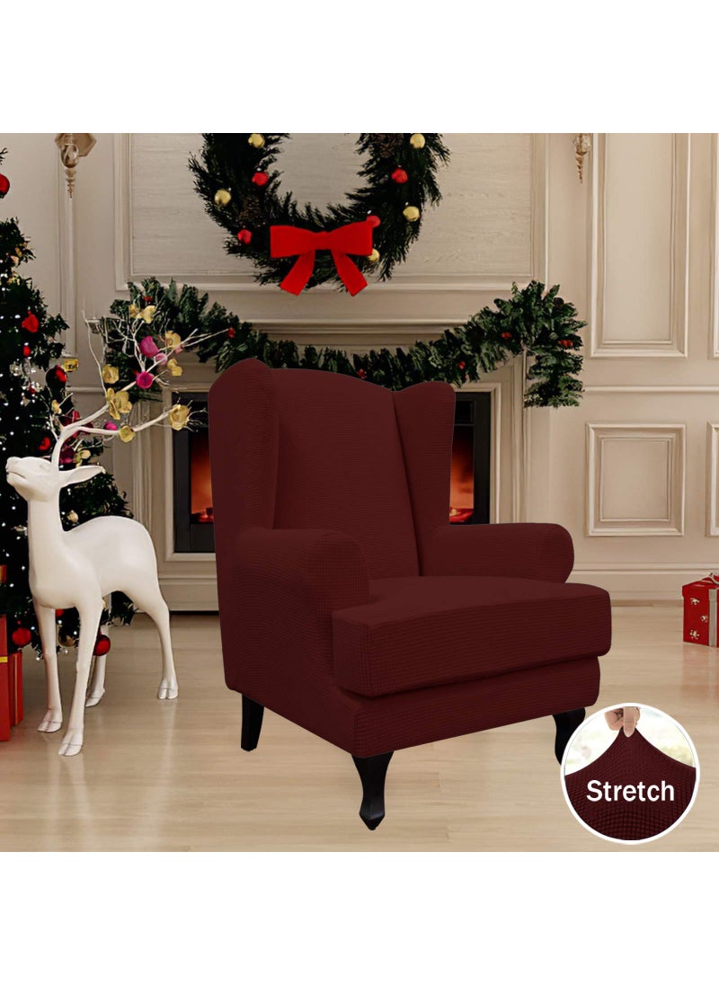 Easy-Going Easy-Going Stretch Wingback Chair Sofa Slipcover 2-Piece Sofa Cover Furniture Protector Couch Soft with Elastic Bottom  Spandex Jacquard Fabric Small Checks  Wine  - Image 2
