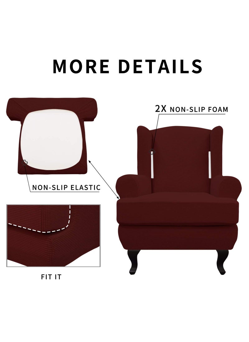 Easy-Going Easy-Going Stretch Wingback Chair Sofa Slipcover 2-Piece Sofa Cover Furniture Protector Couch Soft with Elastic Bottom  Spandex Jacquard Fabric Small Checks  Wine  - Image 4