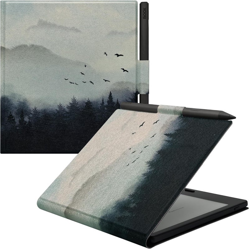GOVTVA غلاف جلدي مغناطيسي لجهاز Boox Tablet Go Color 7 بوصة 7 (الجيل الثاني/الجيل الأول 2025/2024) / Onyx Boox Go 7 - غلاف رقيق خفيف الوزن للغاية مع تفعيل/إيقاف التشغيل التلقائي وحامل قلم وإغلاق مغناطيسي (Misty Forest) - Image 1