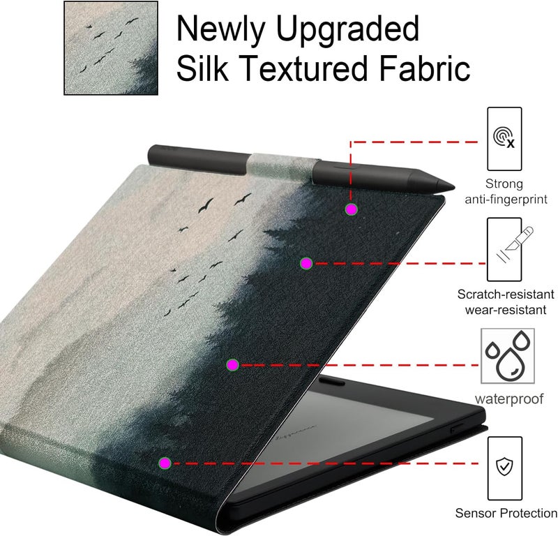 GOVTVA غلاف جلدي مغناطيسي لجهاز Boox Tablet Go Color 7 بوصة 7 (الجيل الثاني/الجيل الأول 2025/2024) / Onyx Boox Go 7 - غلاف رقيق خفيف الوزن للغاية مع تفعيل/إيقاف التشغيل التلقائي وحامل قلم وإغلاق مغناطيسي (Misty Forest) - Image 4