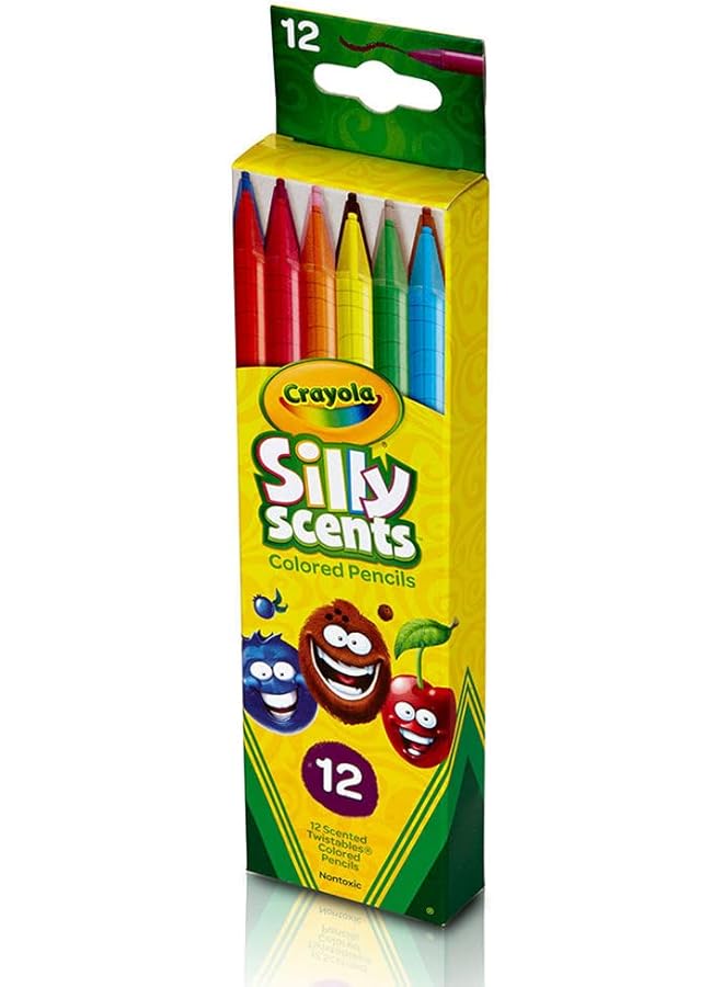 كرايولا أقلام تلوين برائحة سخيفة من Twistables، 12 قلم رصاص معطر غير سام، رائعة لكتب التلوين للبالغين أو الأطفال من سن 3 سنوات فما فوق، 12 لونًا كلاسيكيًا بروائح ممتعة مثل حلوى القطن والتفاح الأخضر - Image 1
