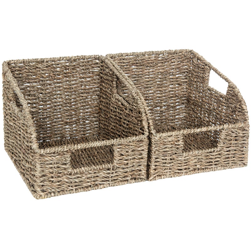 StorageWorks Wicker Baskets for Organizing Pantry Organizers and Storage Seagrass Storage Basket for Pantry Shelves Kitchen Counter Natural 2 Pack