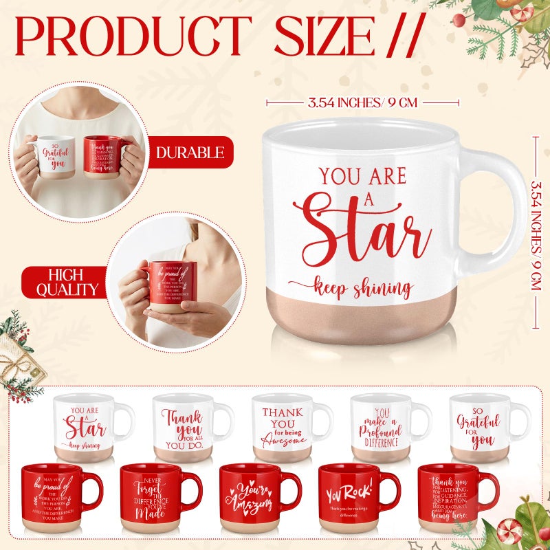 FillTouch Employee Appreciation Mugs Gifts Bulk 12 oz Ceramic Thank You Coffee Cups for Employee Coworker Teacher Gifts(10 Pcs,Red, White) - Image 2