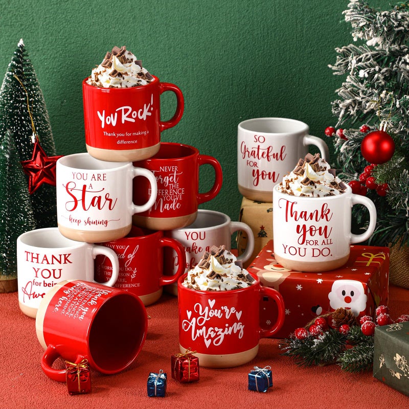 FillTouch Employee Appreciation Mugs Gifts Bulk 12 oz Ceramic Thank You Coffee Cups for Employee Coworker Teacher Gifts(10 Pcs,Red, White) - Image 5