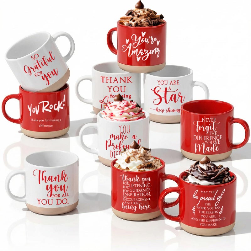 FillTouch Employee Appreciation Mugs Gifts Bulk 12 oz Ceramic Thank You Coffee Cups for Employee Coworker Teacher Gifts(10 Pcs,Red, White) - Image 1