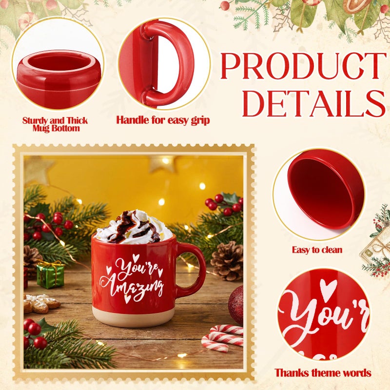 FillTouch Employee Appreciation Mugs Gifts Bulk 12 oz Ceramic Thank You Coffee Cups for Employee Coworker Teacher Gifts(10 Pcs,Red, White) - Image 3