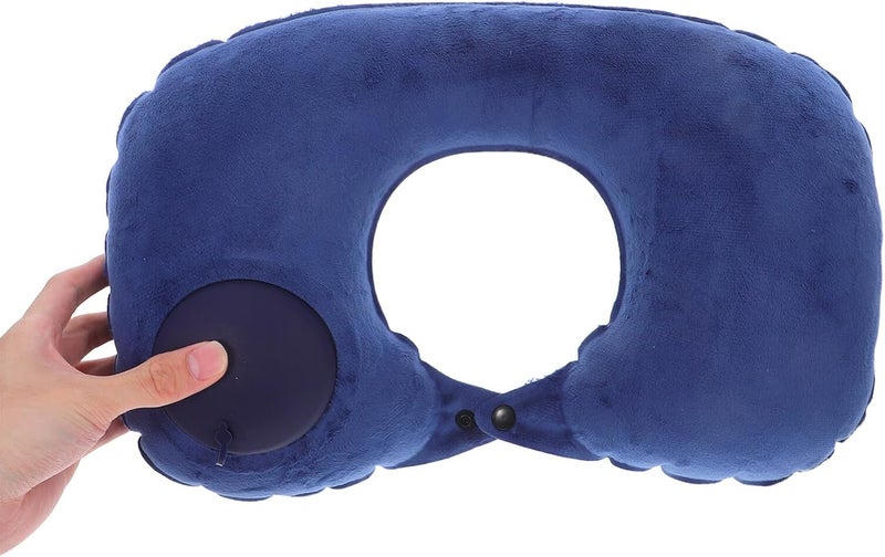 Toyvian Inflatable Travel Neck Pillow U-Shaped Compact Air Pillow with Pressable Valve, Crystal Velvet Cover, Portable Neck Rest for Airplane and Car Trips - Image 4