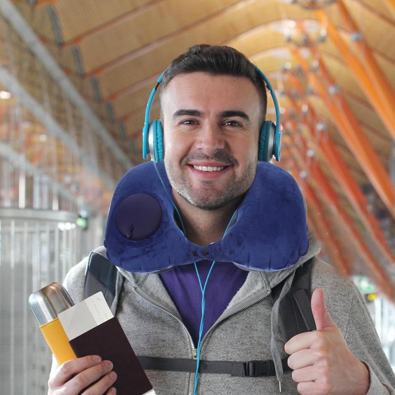 Toyvian Inflatable Travel Neck Pillow U-Shaped Compact Air Pillow with Pressable Valve, Crystal Velvet Cover, Portable Neck Rest for Airplane and Car Trips - Image 5