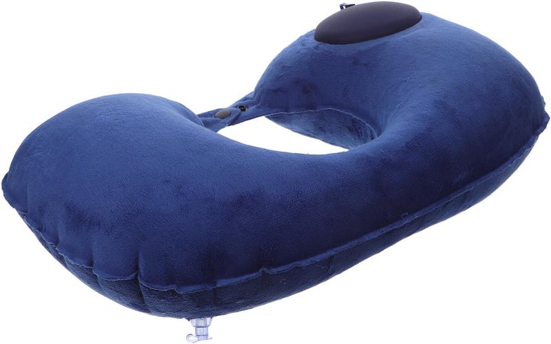 Toyvian Inflatable Travel Neck Pillow U-Shaped Compact Air Pillow with Pressable Valve, Crystal Velvet Cover, Portable Neck Rest for Airplane and Car Trips - Image 1