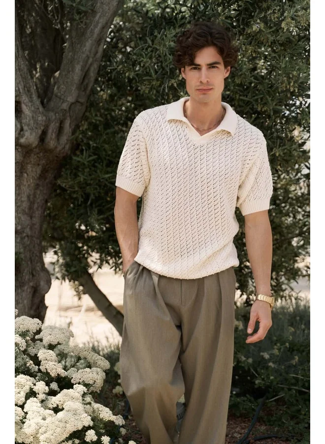 Bohemai Peter Men's Polo Neck Beige Knit T-Shirt.