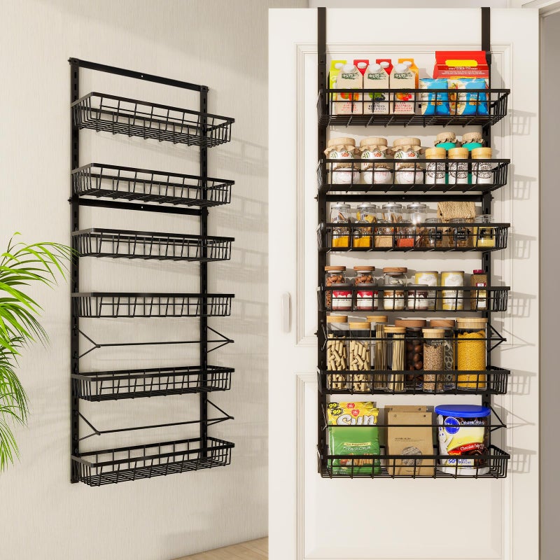 Mefirt Over The Door Pantry Organizer, Pantry Storage and Organization, 6-Tier Adjustable Hanging Baskets, Metal Wall Mount Spice Rack Seasoning Shelves for Home & Kitchen, Laundry Bathroom - Black - Image 3