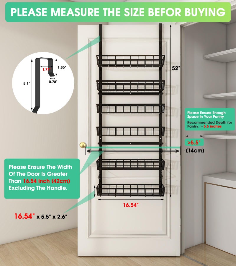 Mefirt Over The Door Pantry Organizer, Pantry Storage and Organization, 6-Tier Adjustable Hanging Baskets, Metal Wall Mount Spice Rack Seasoning Shelves for Home & Kitchen, Laundry Bathroom - Black - Image 2