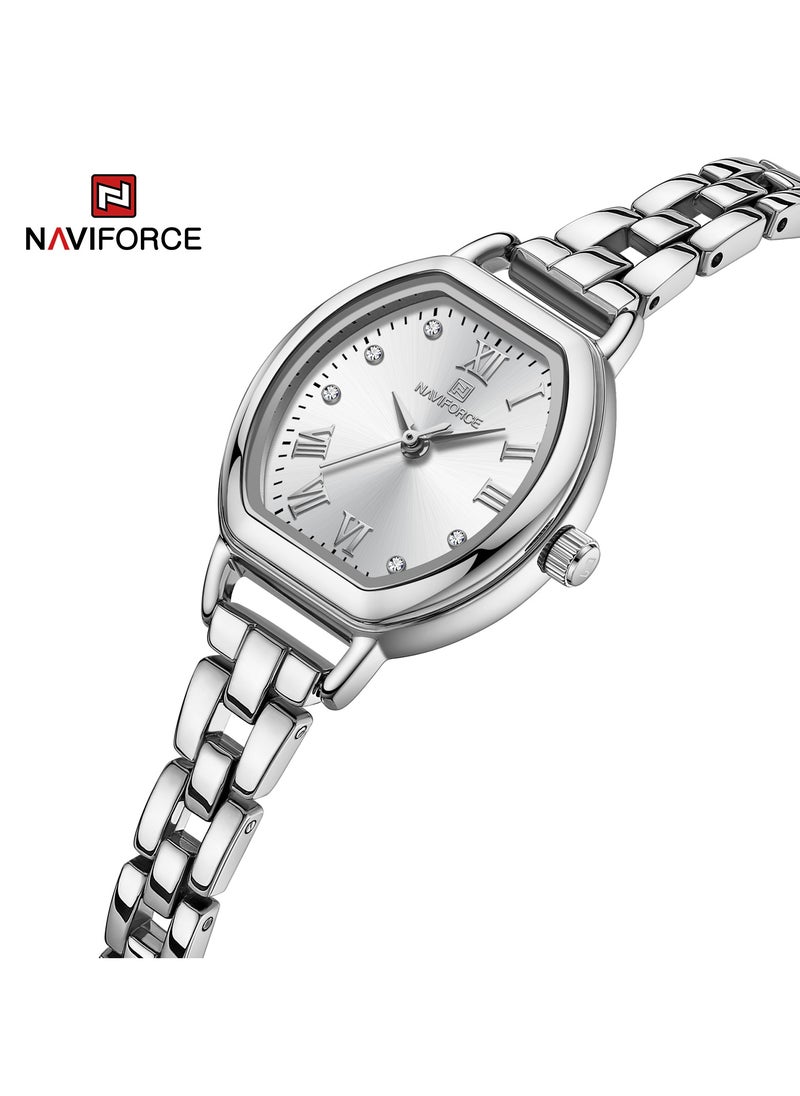 NAVIFORCE Elegant Women's Quartz Watch Classic Tonneau-Shaped Dial with Roman Numerals Stainless Steel Bracelet Sparkling Hour Markers Fashionable Timepiece for Everyday Wear and Special Occasions  - Image 2