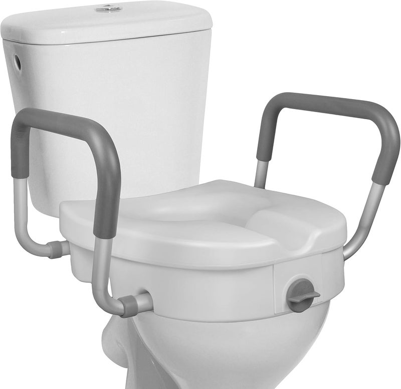 RMS Raised Toilet Seat - 5 Inch Elevated Riser with Adjustable Padded Arms - Toilet Safety Seat for Elongated or Standard Commode - Image 1