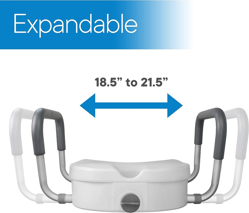RMS Raised Toilet Seat - 5 Inch Elevated Riser with Adjustable Padded Arms - Toilet Safety Seat for Elongated or Standard Commode - Image 4