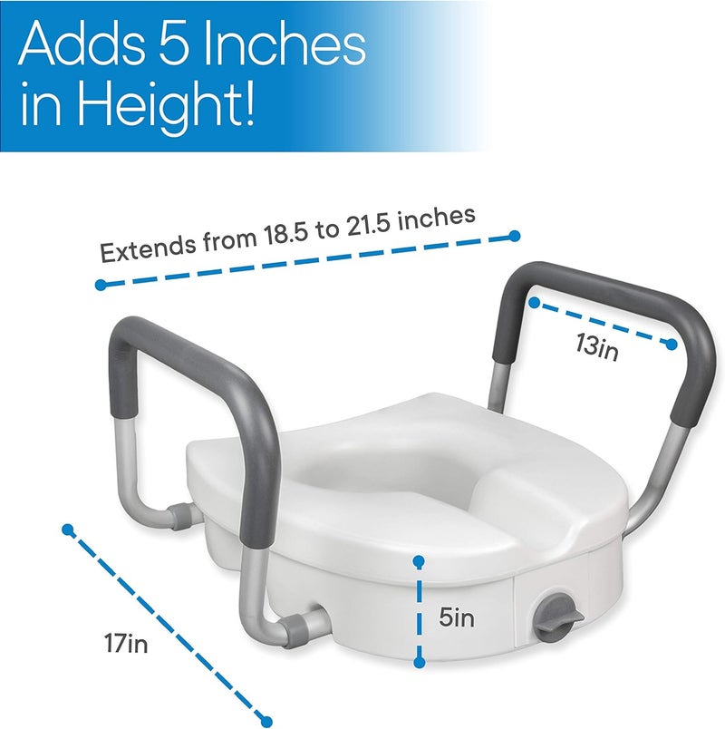 RMS Raised Toilet Seat - 5 Inch Elevated Riser with Adjustable Padded Arms - Toilet Safety Seat for Elongated or Standard Commode - Image 3