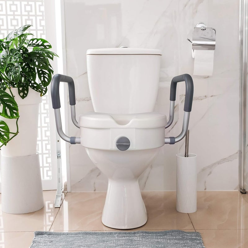 RMS Raised Toilet Seat - 5 Inch Elevated Riser with Adjustable Padded Arms - Toilet Safety Seat for Elongated or Standard Commode - Image 5
