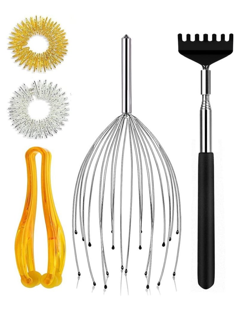 NIBEMINENT 28 claws stainless steel head massage claws, seven teeth five sections of itch scratching, two finger pressure ring, 1 finger press - Image 1