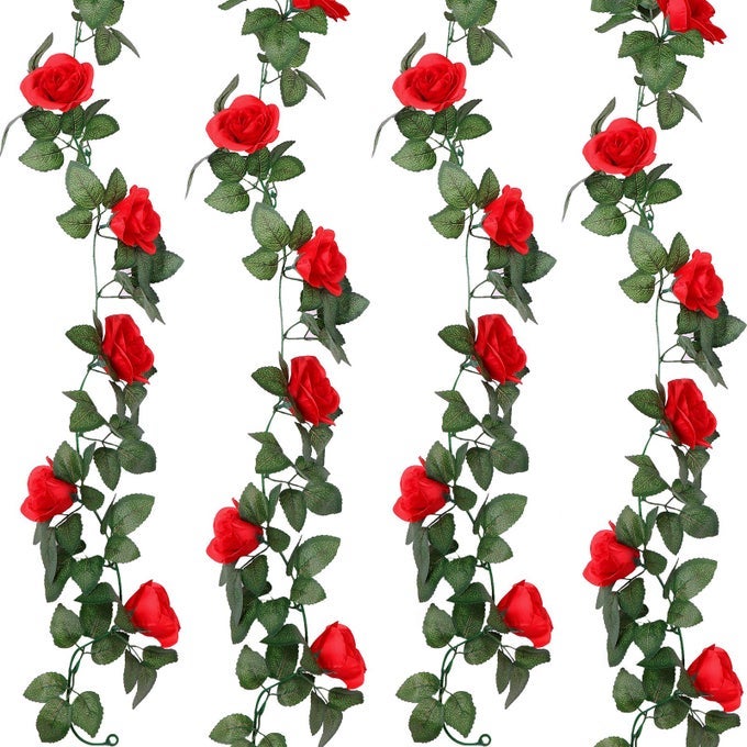 ARTIFICIAL ROSE GARLANDS ROSE VINES LEAVES BANNERS HANGING FAKE FLORAL GARLAND FLOWER VINE FOR WEDDING ARCH CEREMONY HOME GARDEN OUTDOOR PARTY WALL DECORATIONS 144 FTRED2 PIECES