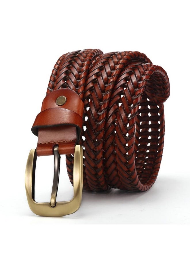 Unisex braided belt with buckle, made of genuine leather, for casual wear. - Image 1