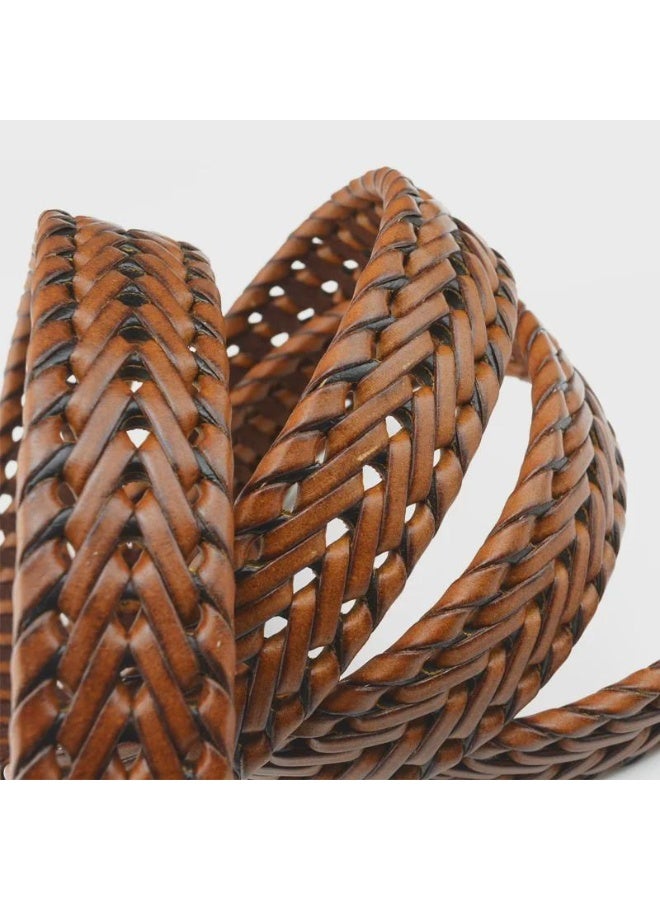 Unisex braided belt with buckle, made of genuine leather, for casual wear. - Image 5