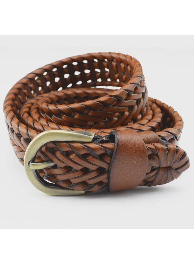 Unisex braided belt with buckle, made of genuine leather, for casual wear. - Image 3
